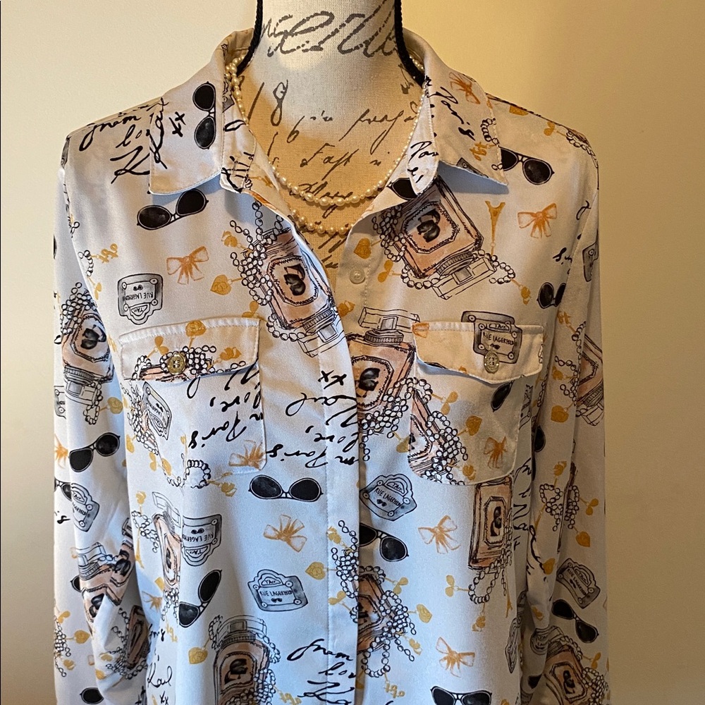 Karl Lagerfeld Cream Love From Paris Graphic Print Shirt